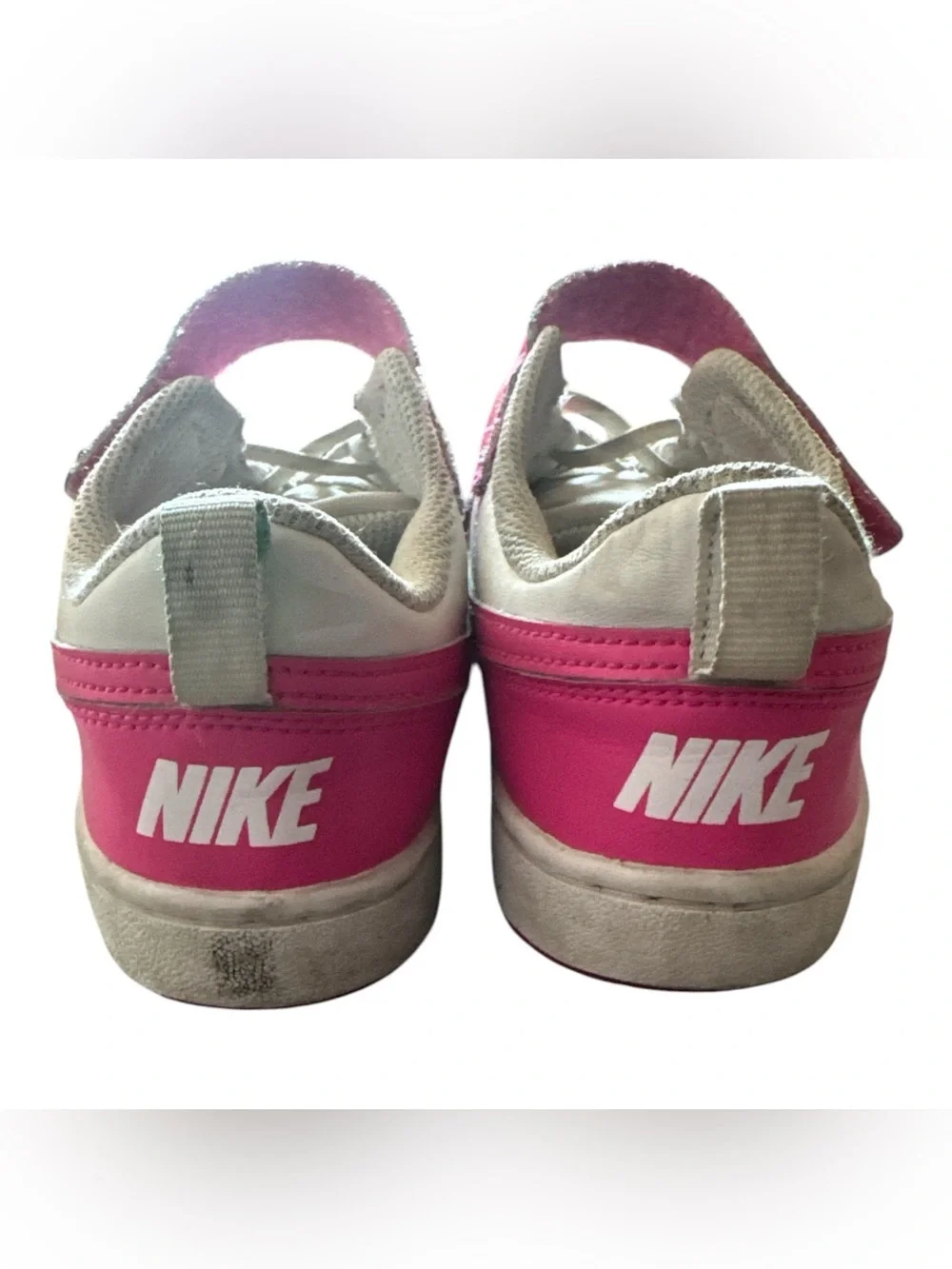 Nike Kids Size 2 Hot Pink & White Athletic Sneakers with Hook-and-Loop Velcro